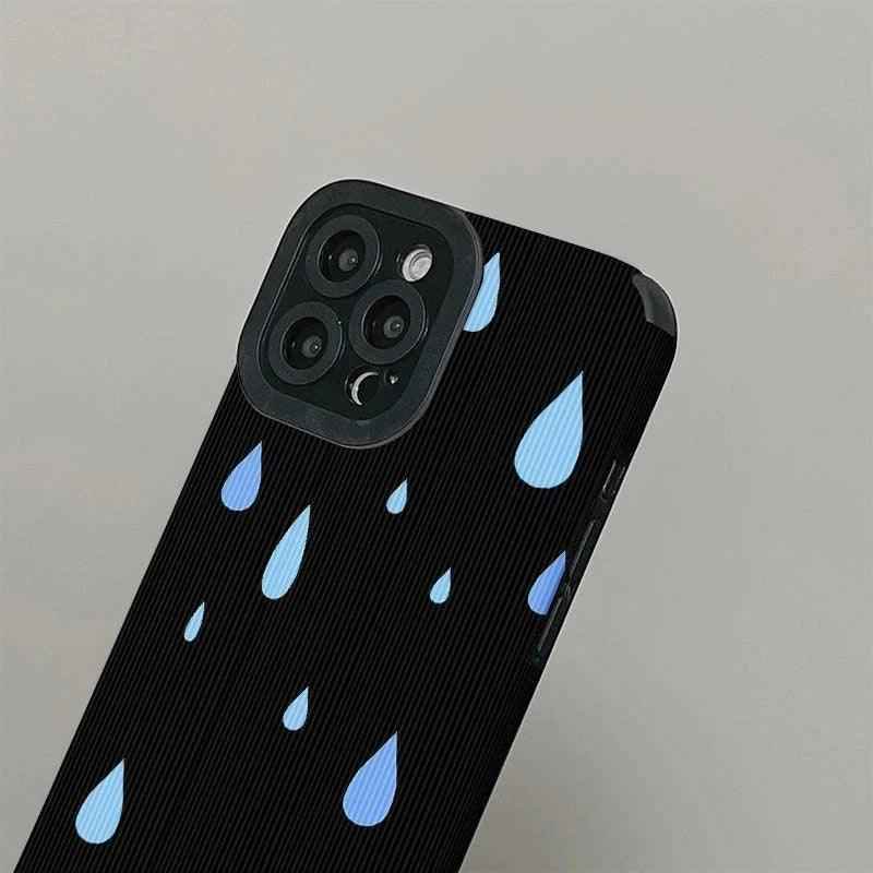 For iPhone 14, 13, 12, 11 Pro Max, 14 Plus, X, XR, XS Max, 7, 8 Plus, 12, and 13 Mini – Simple Raindrop Pattern Black Cute Phone Case - Touchy Style .