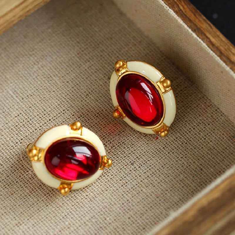 French Retro Big Red Stud Earrings: Charm Jewelry WB215 - Touchy Style
