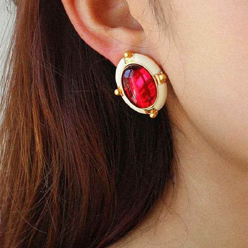 French Retro Big Red Stud Earrings: Charm Jewelry WB215 - Touchy Style