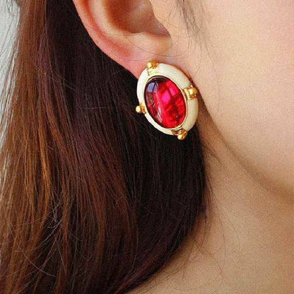 French Retro Big Red Stud Earrings: Charm Jewelry WB215 - Touchy Style