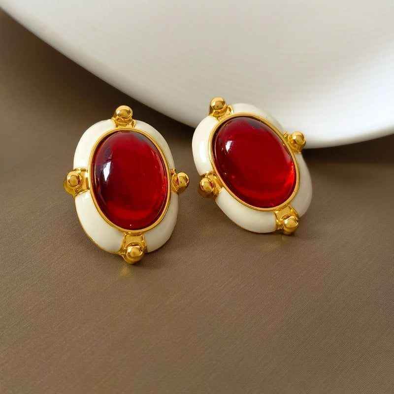 French Retro Big Red Stud Earrings: Charm Jewelry WB215 - Touchy Style .