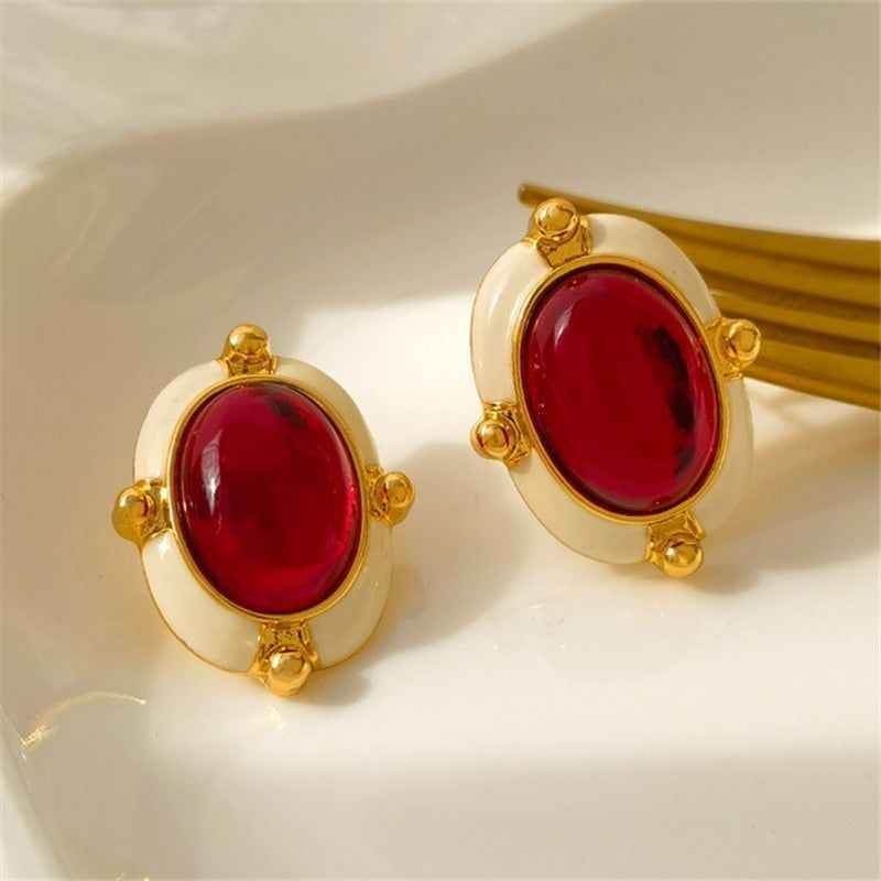 French Retro Big Red Stud Earrings: Charm Jewelry WB215 - Touchy Style