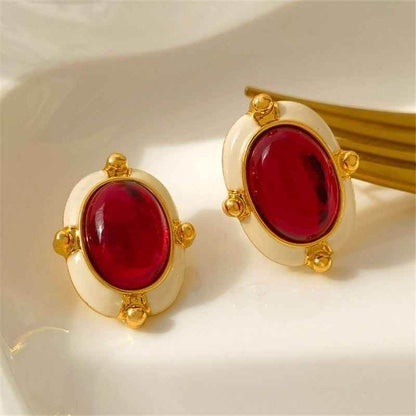 French Retro Big Red Stud Earrings: Charm Jewelry WB215 - Touchy Style