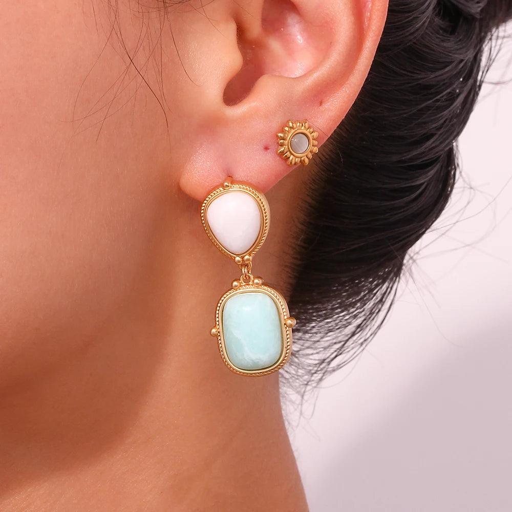 French Retro Geometric Stone Long Earrings: WB205 Charm Jewelry - Touchy Style