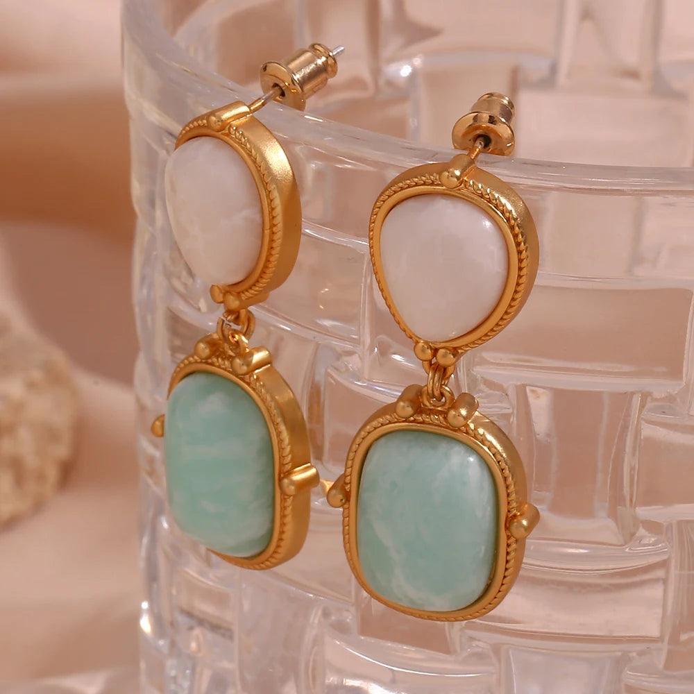 French Retro Geometric Stone Long Earrings: WB205 Charm Jewelry - Touchy Style
