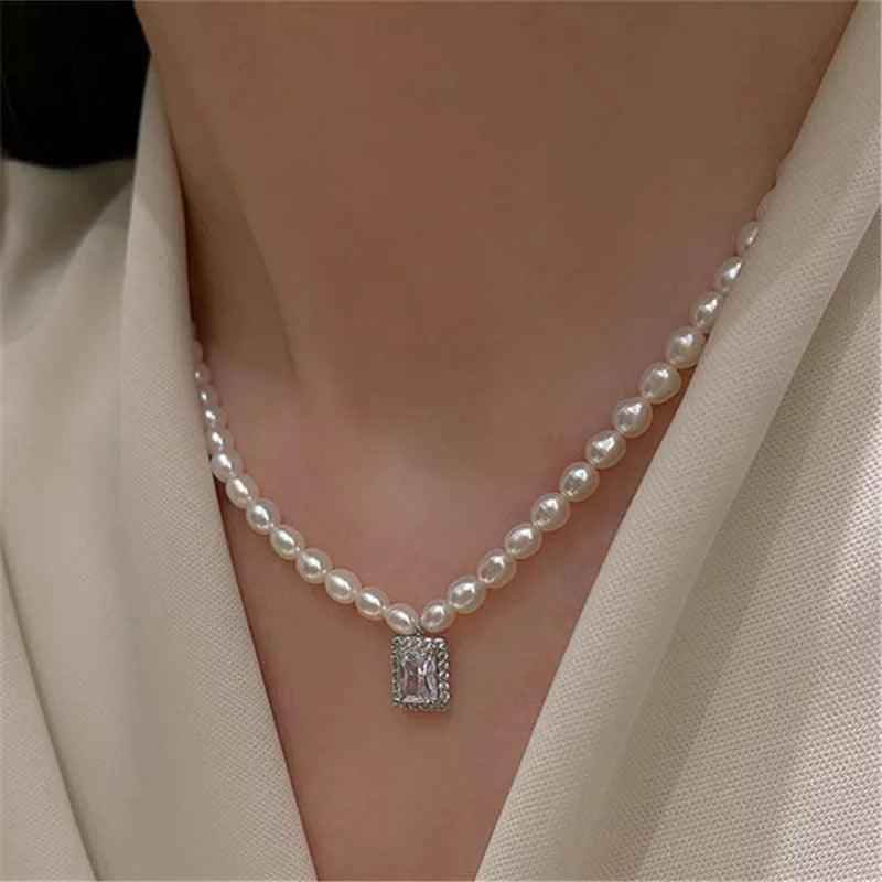 Freshwater Square Pearl Multilayer Necklace Charm Jewelry YSS0411 - Touchy Style .