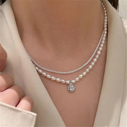 Freshwater Square Pearl Multilayer Necklace Charm Jewelry YSS0411 - Touchy Style .