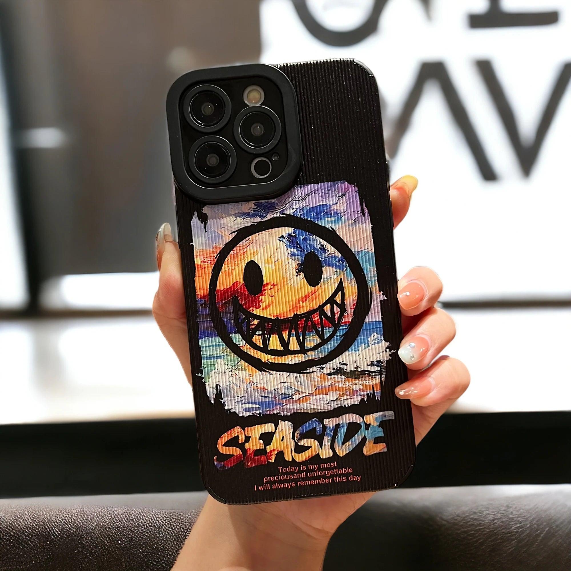 Funky Smiley Graffiti Cute Phone Case Cover for iPhone 15, 12, 13, 11, 14 Pro, XS Max, X, XR, 7, 8 Plus, and SE - Touchy Style .
