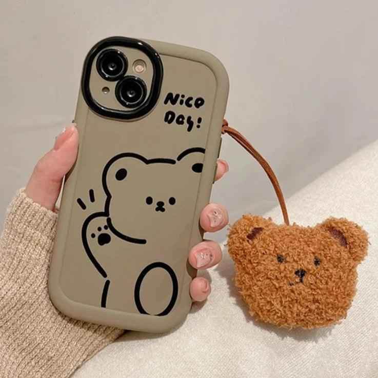 Funny Bear With Pendant Cute Phone Case For iPhone 15 Pro Max, 14, 13, or 11 - Touchy Style .