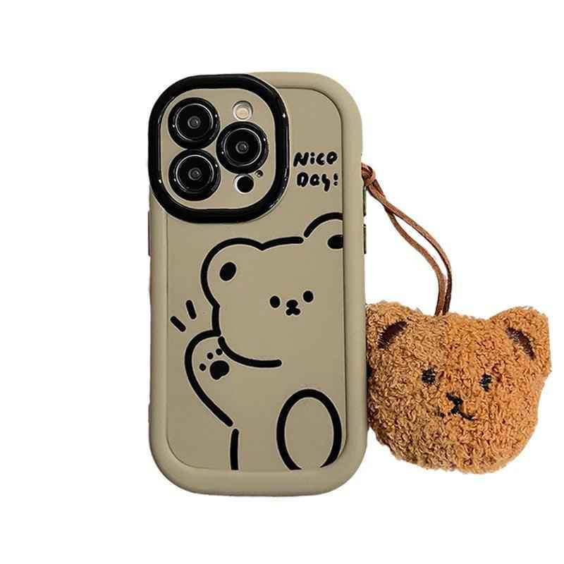 Funny Bear With Pendant Cute Phone Case For iPhone 15 Pro Max, 14, 13, or 11 - Touchy Style .