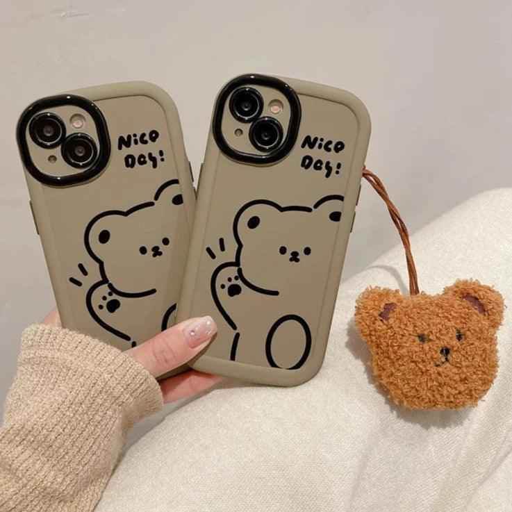 Funny Bear With Pendant Cute Phone Case For iPhone 15 Pro Max, 14, 13, or 11 - Touchy Style .