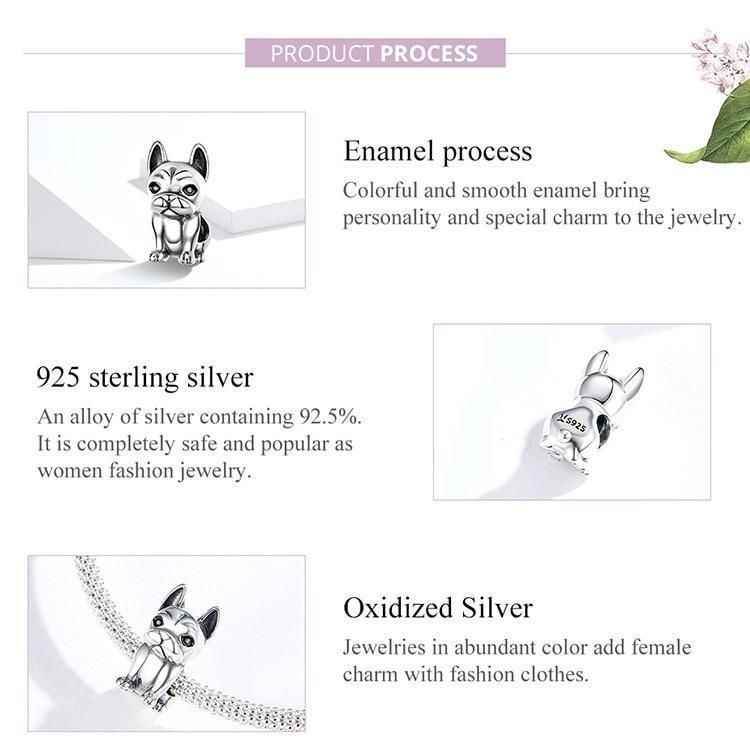 925 Sterling Silver French Bulldog Pendant Charm Jewelry Without Chain - Touchy Style .