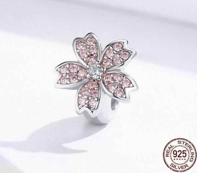 Pink Cherry blossom Flower Charm Jewelry Pendent For Bracelet &amp; Bangle - Touchy Style .