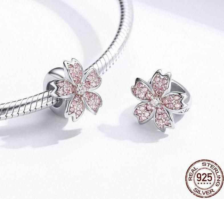 Pink Cherry blossom Flower Charm Jewelry Pendent For Bracelet &amp; Bangle - Touchy Style .