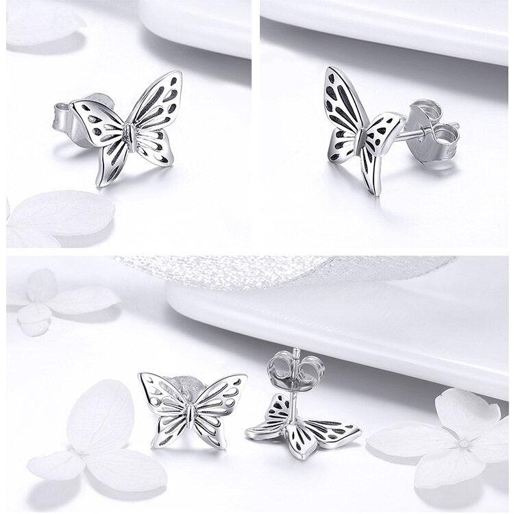 GC240 Butterfly Dream Stud Earrings - 925 Sterling Silver Charm Jewelry - Touchy Style .