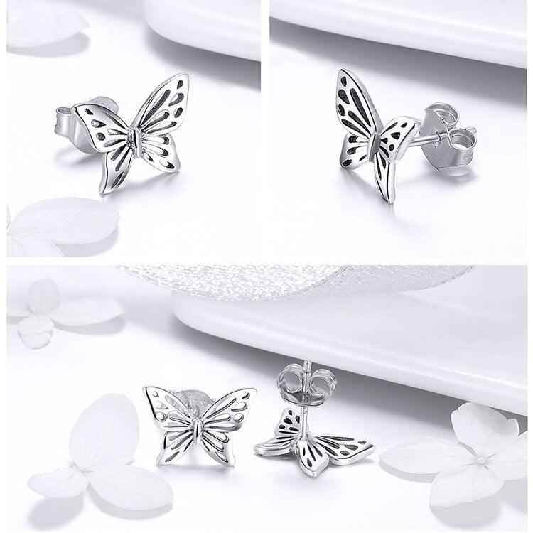 GC240 Butterfly Dream Stud Earrings - 925 Sterling Silver Charm Jewelry - Touchy Style .