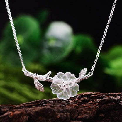 GC249 Flower in the Rain Necklace - 925 Sterling Silver Charm Jewelry - Touchy Style .