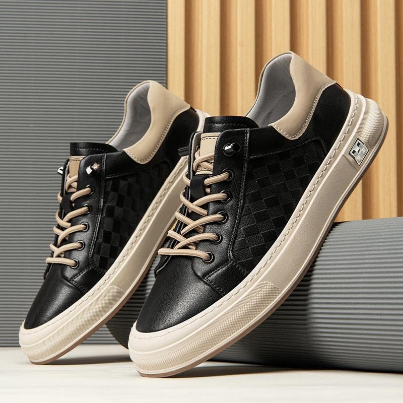GE231 Men's Leather Flats Vulcanized Casual Sneakers Shoes White / 38