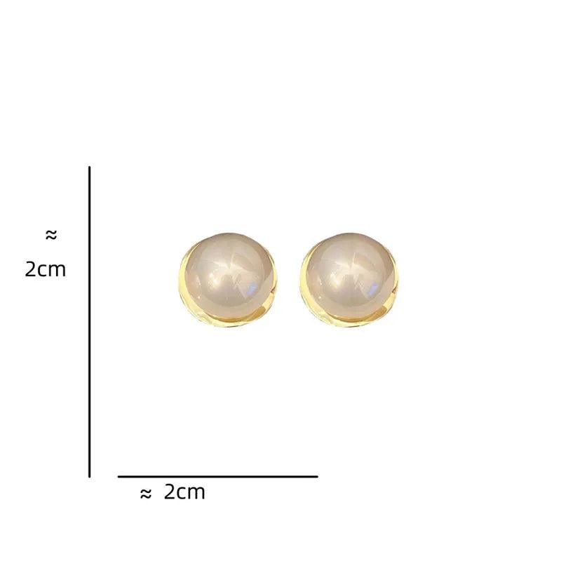 Geometric Circular Metal Charm Jewelry: RB308 Sweet Big Pearl Stud Earrings - Touchy Style .