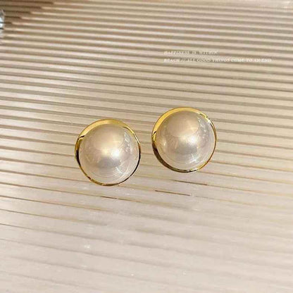 Geometric Circular Metal Charm Jewelry: RB308 Sweet Big Pearl Stud Earrings - Touchy Style