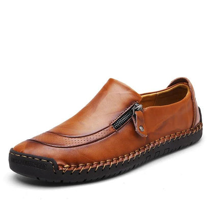 Geometric Loafers Leather Flats Brown Men&