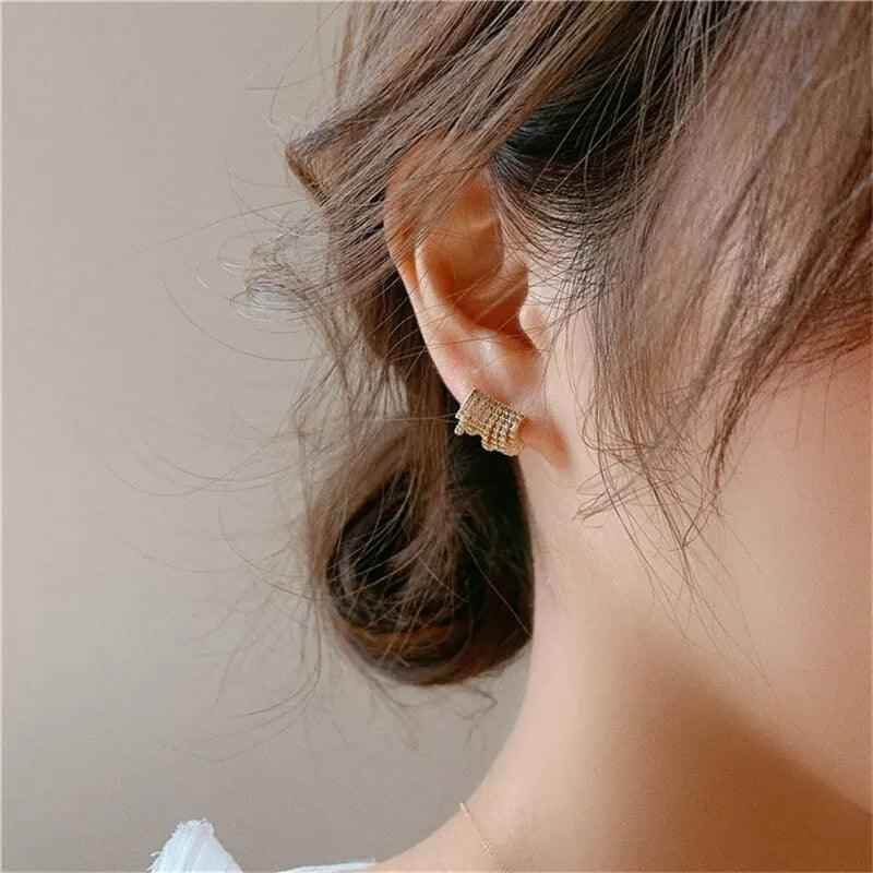 Geometric Metal Charm Korean Stud Earrings - RM230 Jewelry - Touchy Style