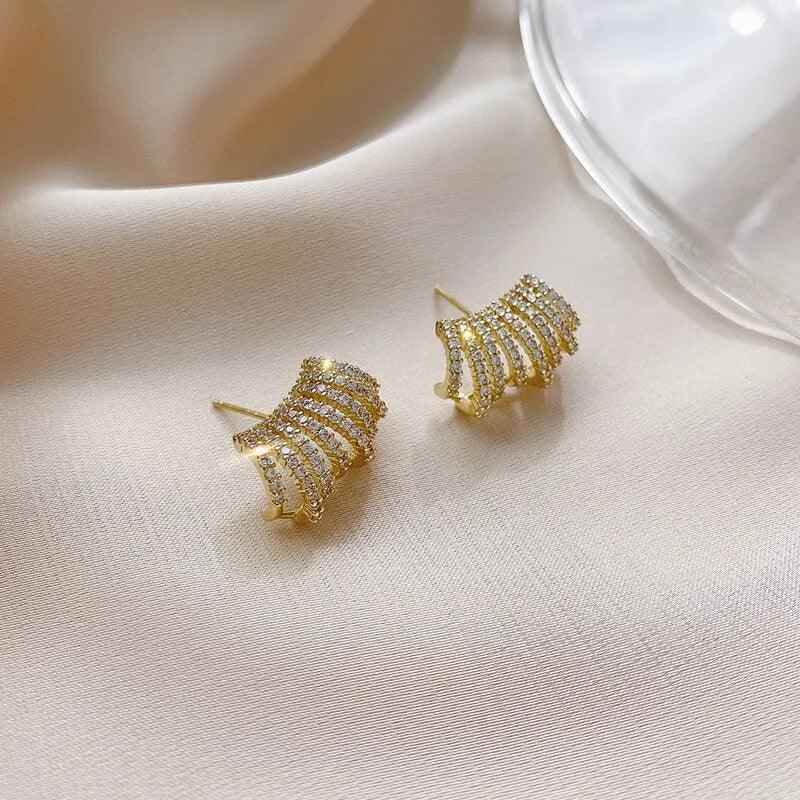 Geometric Metal Charm Korean Stud Earrings - RM230 Jewelry - Touchy Style