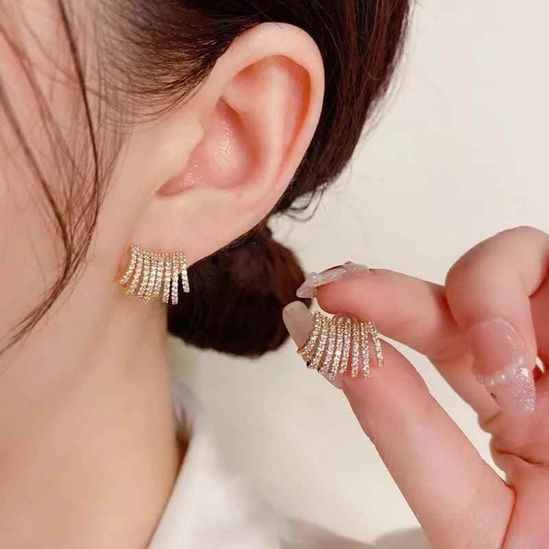 Geometric Metal Charm Korean Stud Earrings - RM230 Jewelry - Touchy Style