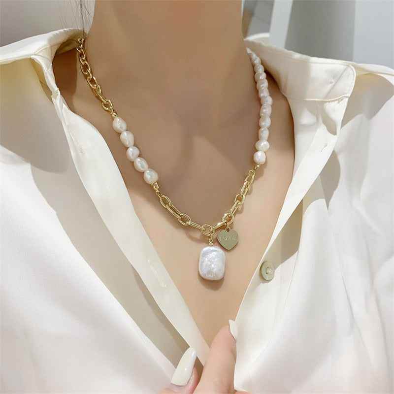 Geometric Natural Pearl Pendant Necklace Charm Jewelry RC407 - Touchy Style