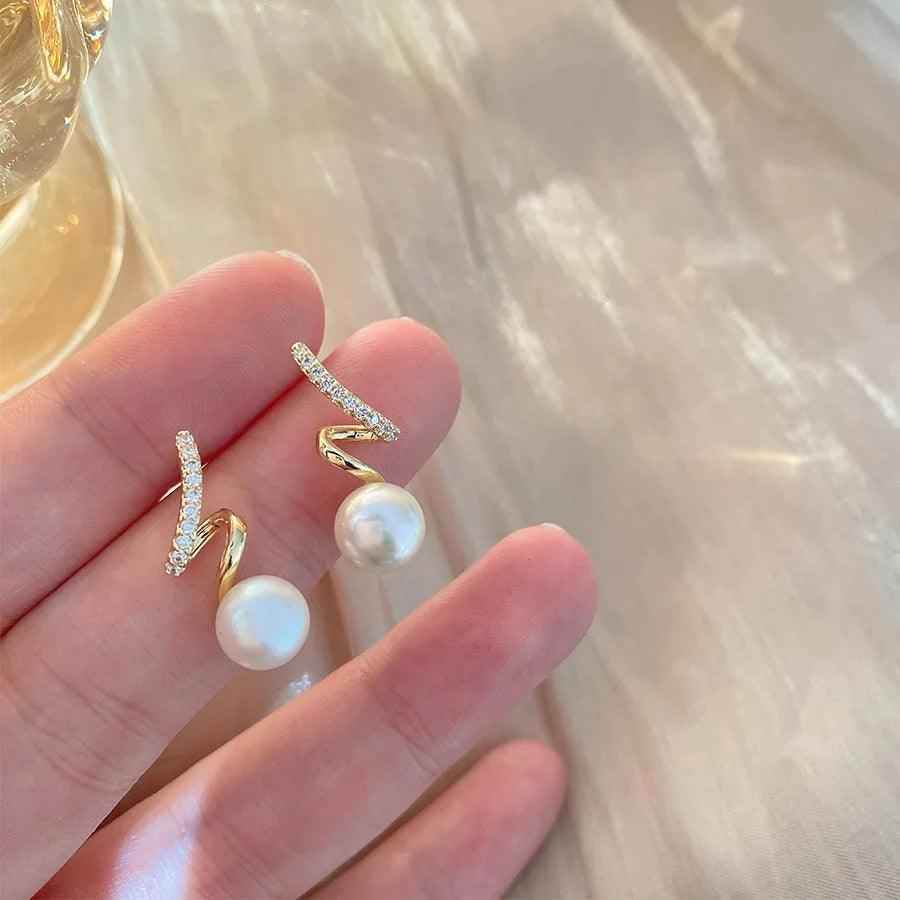 Geometric Spiral Pearl Pendant Drop Earrings Charm Jewelry ECJTX11 - Touchy Style