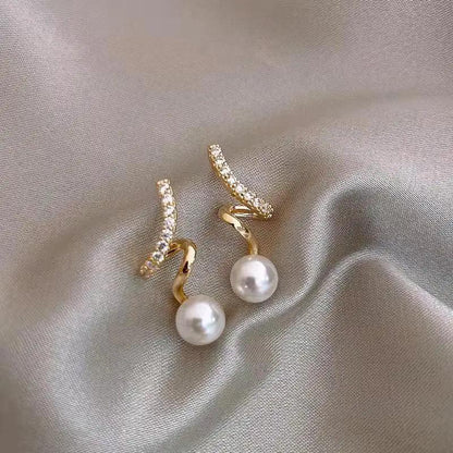 Geometric Spiral Pearl Pendant Drop Earrings Charm Jewelry ECJTX11 - Touchy Style