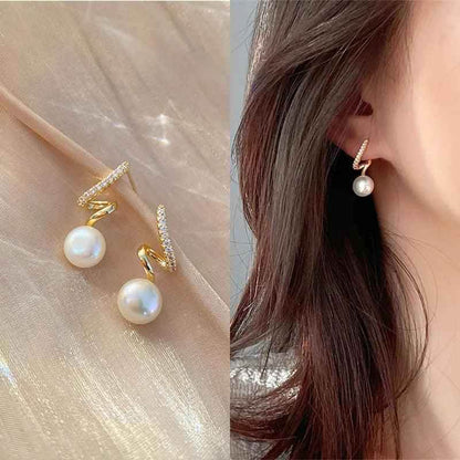 Geometric Spiral Pearl Pendant Drop Earrings Charm Jewelry ECJTX11 - Touchy Style