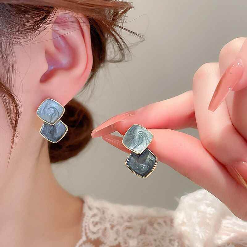 Geometric Square Stud Earrings: Small Sweet Charm Jewelry (WB239) - Touchy Style .