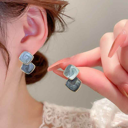 Geometric Square Stud Earrings: Small Sweet Charm Jewelry (WB239) - Touchy Style .