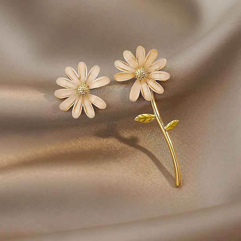 Glass White Daisy Flower Drop Earrings Charm Jewelry XYS0134 - Touchy Style .