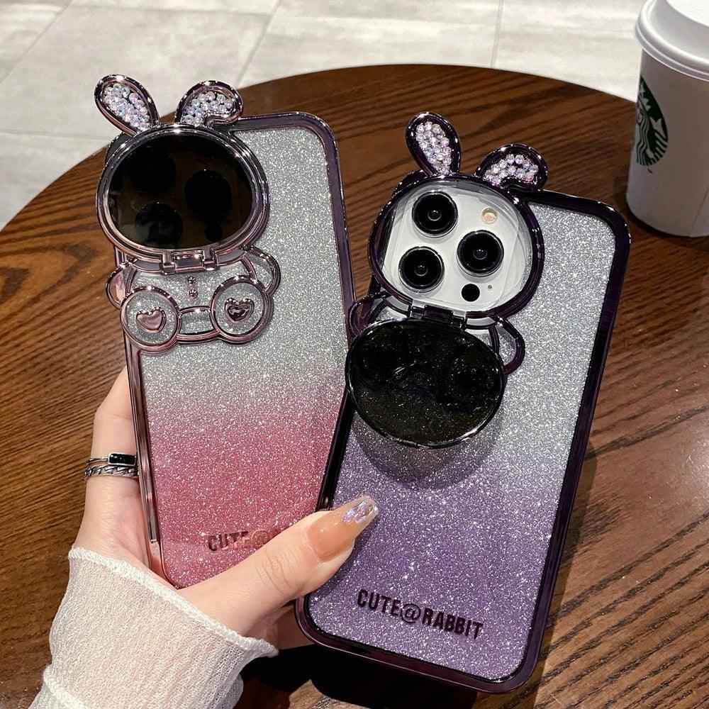 Glitter Gradient Cartoon Rabbit Phone Case - Cute Cover for iPhone 14, 13, 12 Pro Max - Touchy Style .