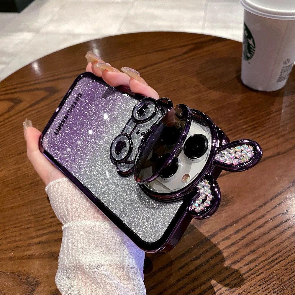 Glitter Gradient Cartoon Rabbit Phone Case - Cute Cover for iPhone 14, 13, 12 Pro Max - Touchy Style .