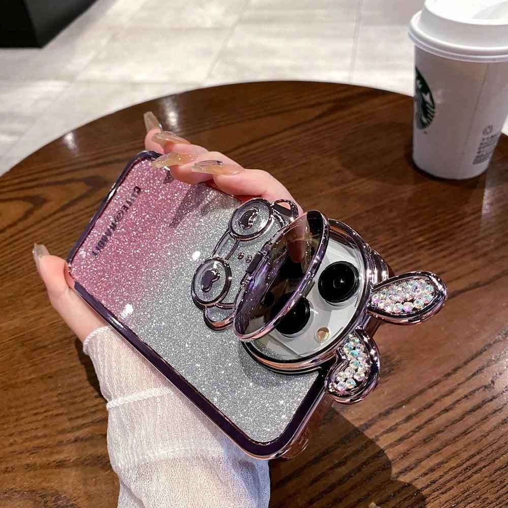 Glitter Gradient Cartoon Rabbit Phone Case - Cute Cover for iPhone 14, 13, 12 Pro Max - Touchy Style .