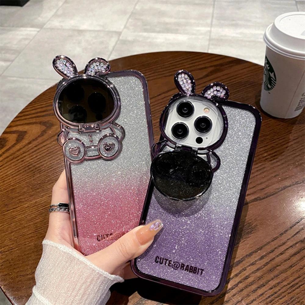 Glitter Gradient Cartoon Rabbit Phone Case - Cute Cover for iPhone 14, 13, 12 Pro Max - Touchy Style .