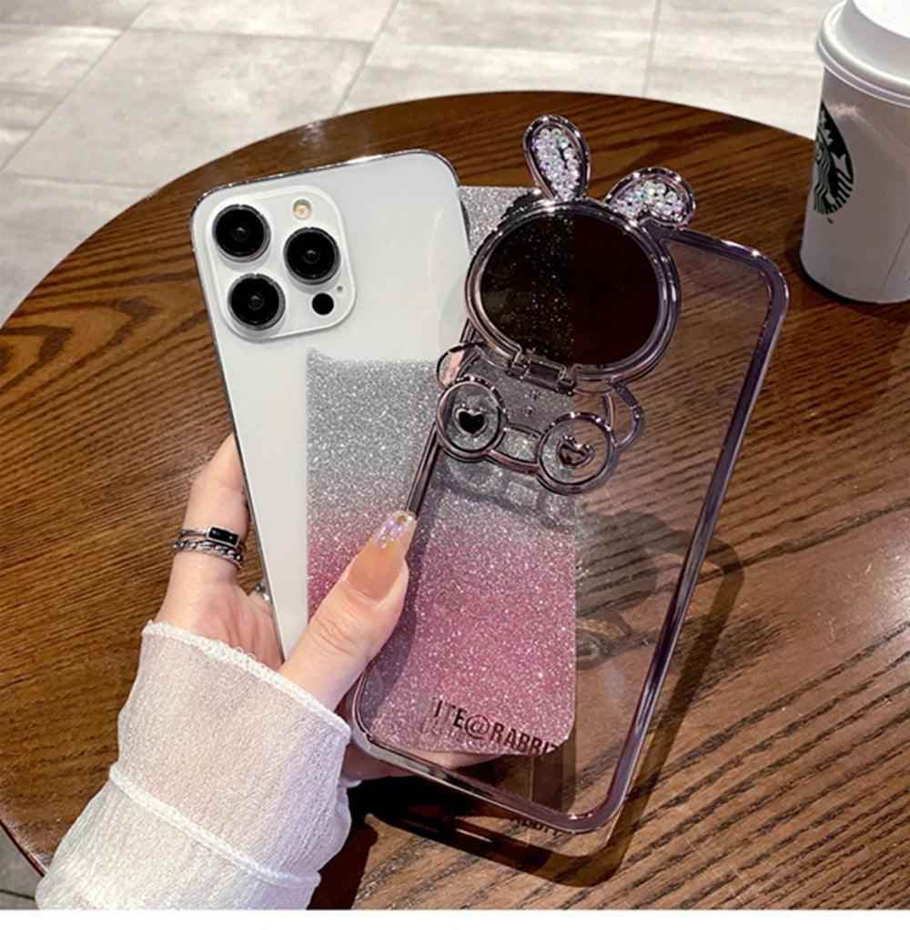 Glitter Gradient Cartoon Rabbit Phone Case - Cute Cover for iPhone 14, 13, 12 Pro Max - Touchy Style .