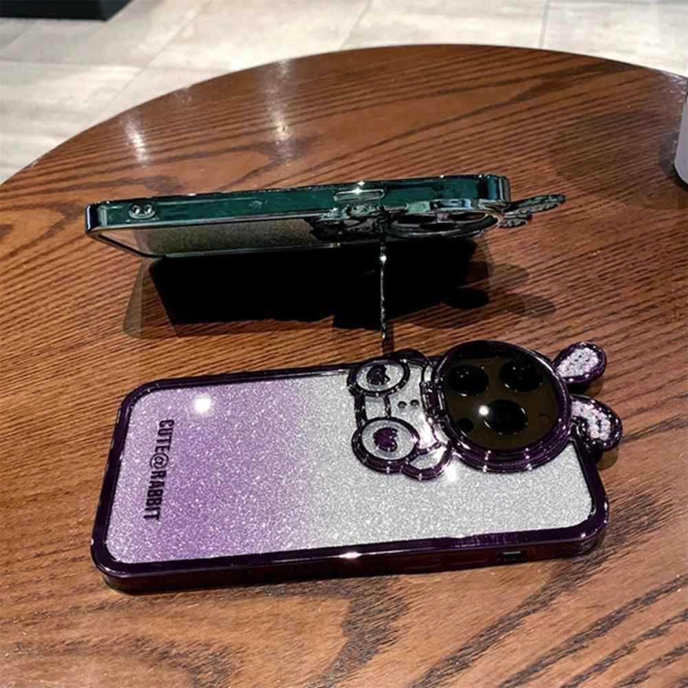 Glitter Gradient Cartoon Rabbit Phone Case - Cute Cover for iPhone 14, 13, 12 Pro Max - Touchy Style
