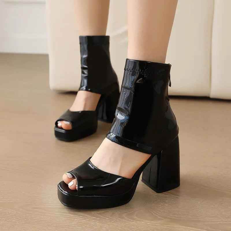 Glossy Leather Heel Boots - XYJ-5708 Women&