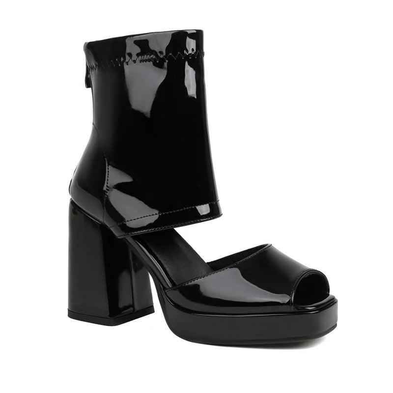 Glossy Leather Heel Boots - XYJ-5708 Women&