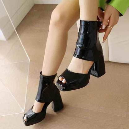 Glossy Leather Heel Boots - XYJ-5708 Women&