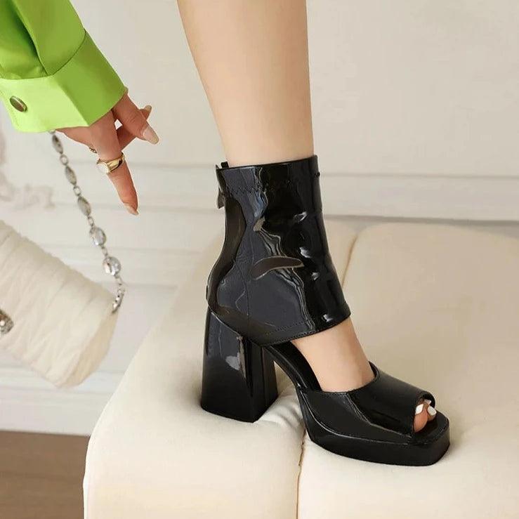 Glossy Leather Heel Boots - XYJ-5708 Women&