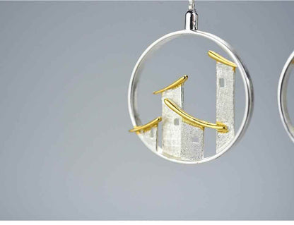 GM1253 Chinese Architectural Dangle Earrings: 925 Sterling Silver Charm Jewelry - Touchy Style