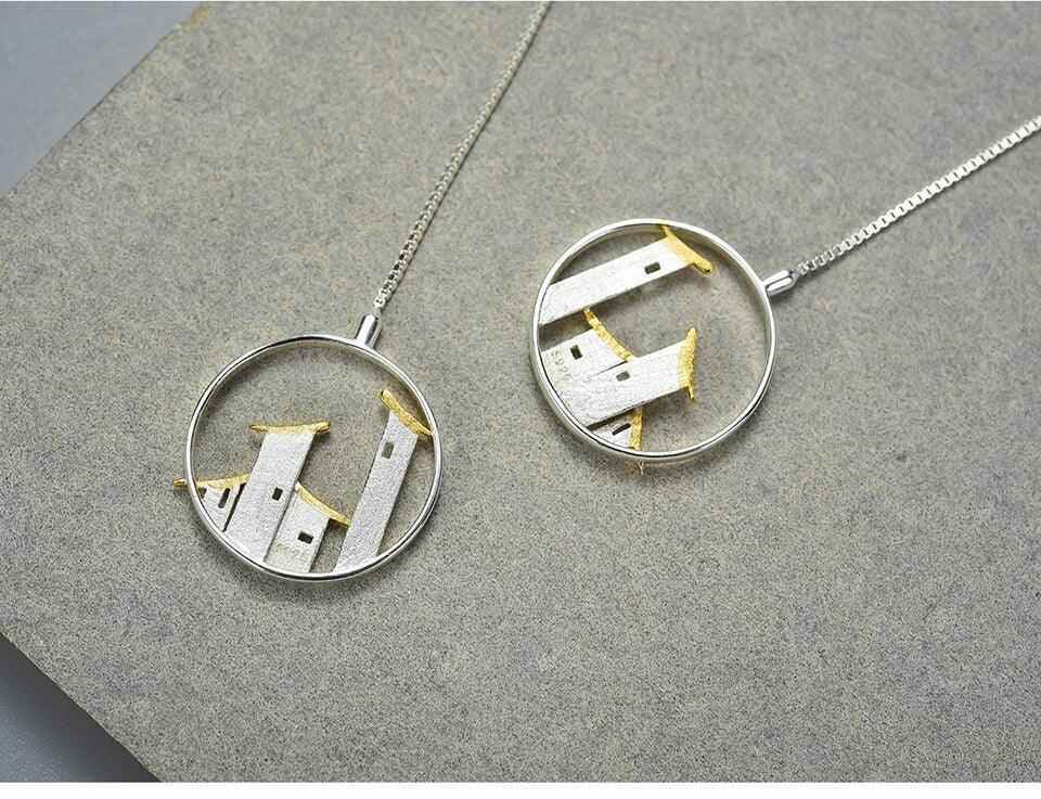 GM1253 Chinese Architectural Dangle Earrings: 925 Sterling Silver Charm Jewelry - Touchy Style