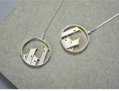 GM1253 Chinese Architectural Dangle Earrings: 925 Sterling Silver Charm Jewelry - Touchy Style
