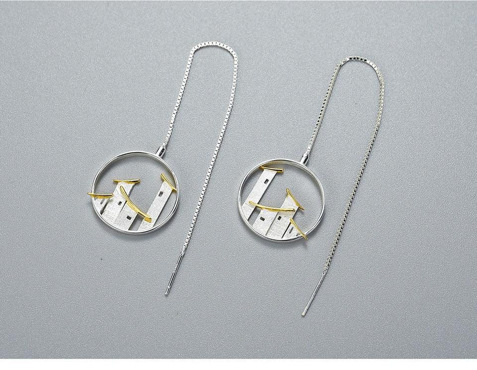 GM1253 Chinese Architectural Dangle Earrings: 925 Sterling Silver Charm Jewelry - Touchy Style .