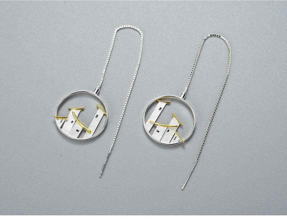 GM1253 Chinese Architectural Dangle Earrings: 925 Sterling Silver Charm Jewelry - Touchy Style .